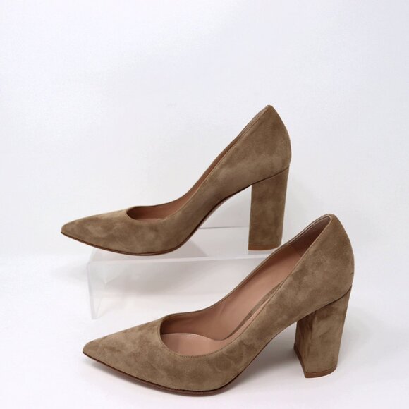 Gianvito Rossi 38.5 Suede Heels Piper Pump Camel Tan Brown - Picture 7 of 14